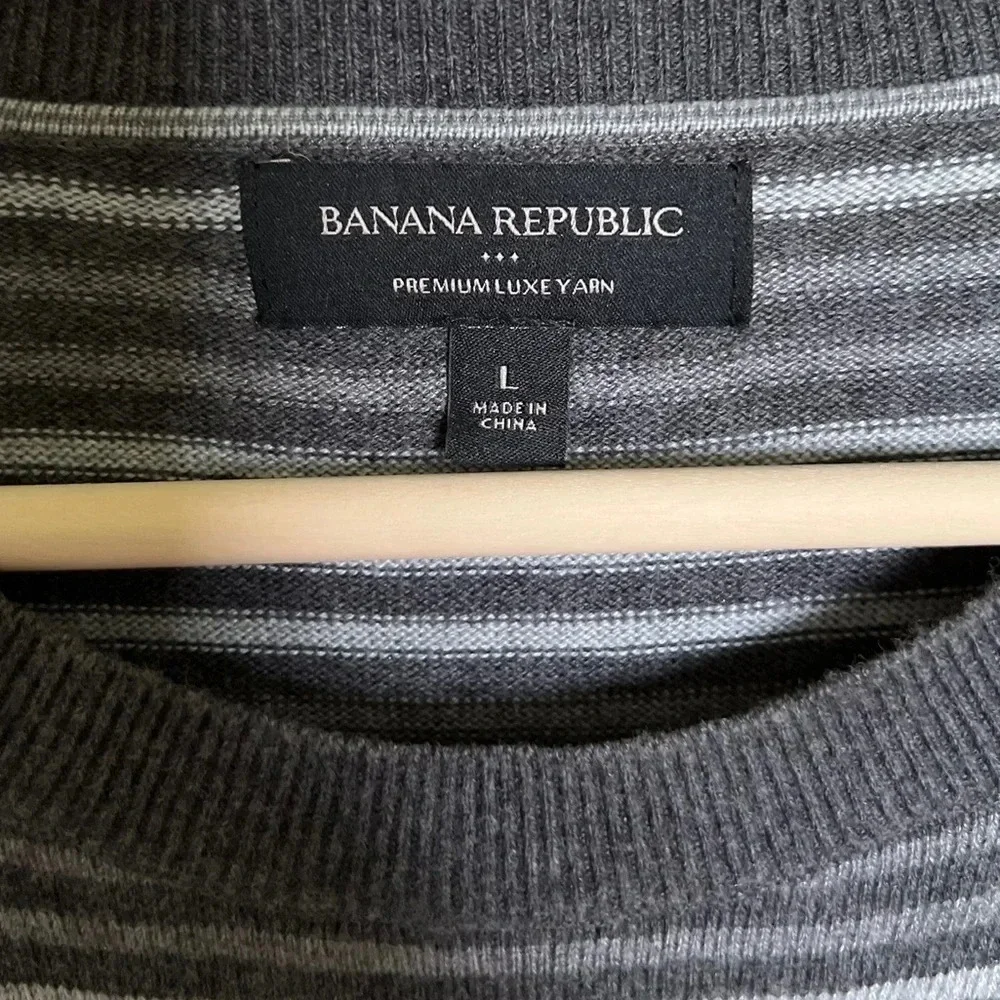 Banana Republic • Light Grey Stripe Premium Luxe Crew Neck Sweater